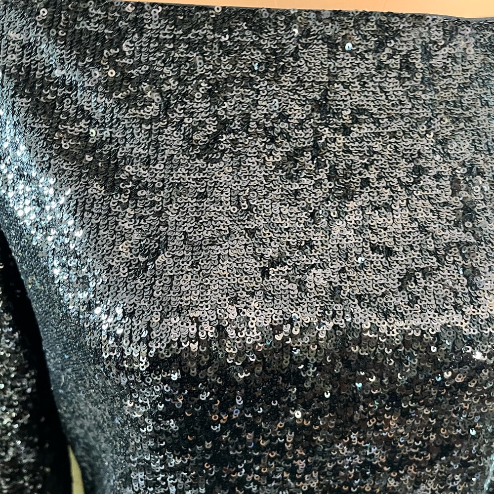 A.L.C. Black Sequin Zoey Boat Neck Fun Shimmer Sparkle Party Blouse Top Size 0 - Picture 5 of 12